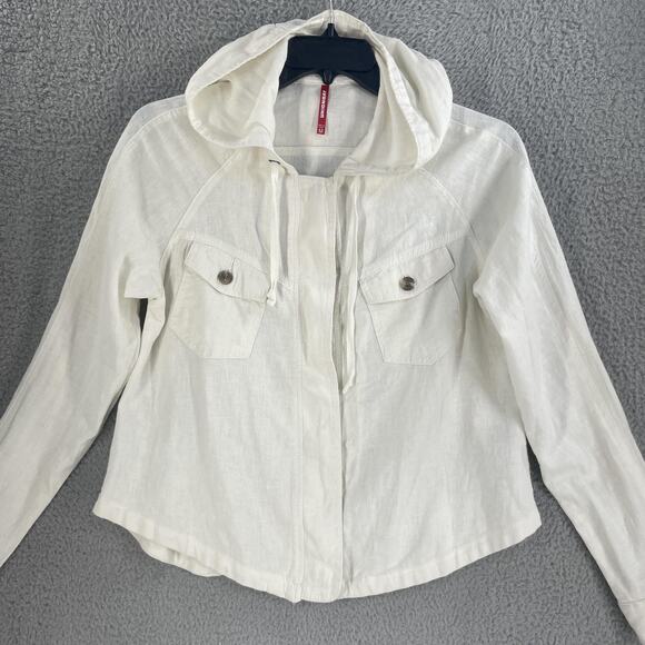 Unionbay Hooded Jacket Womens Medium cream Linen Blend Shacket Button Pockets - Picture 10 of 11